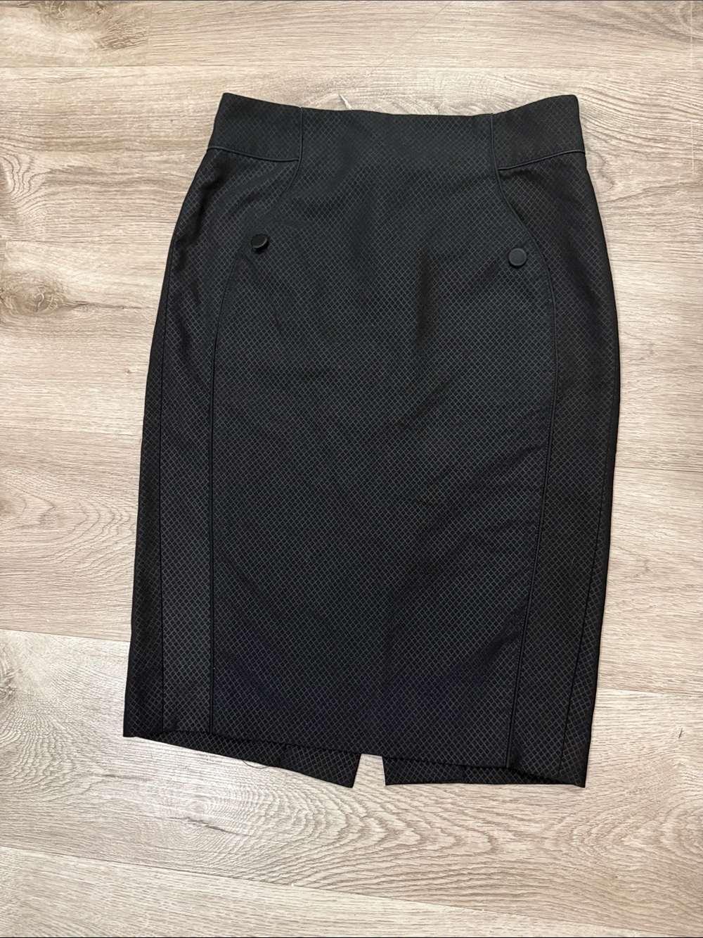 bebe Black Textured Pencil Skirt with Button Detail